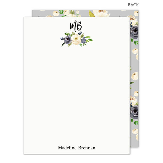 Gray and Ivory Roses Flat Note Cards
